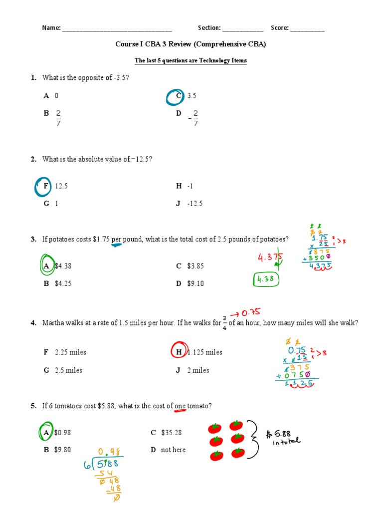 C CBA+Review+Answer+Key+Part+1 | PDF | Mathematical Objects ...