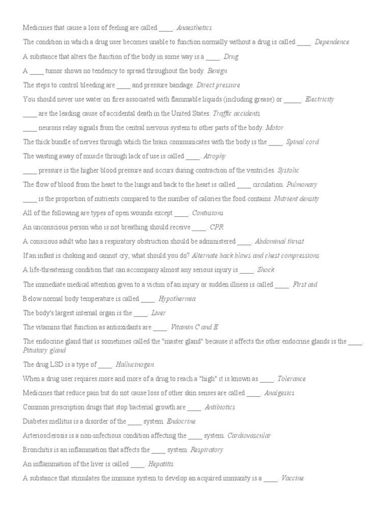 Health Final Exam PDF First Aid Cardiopulmonary Resuscitation