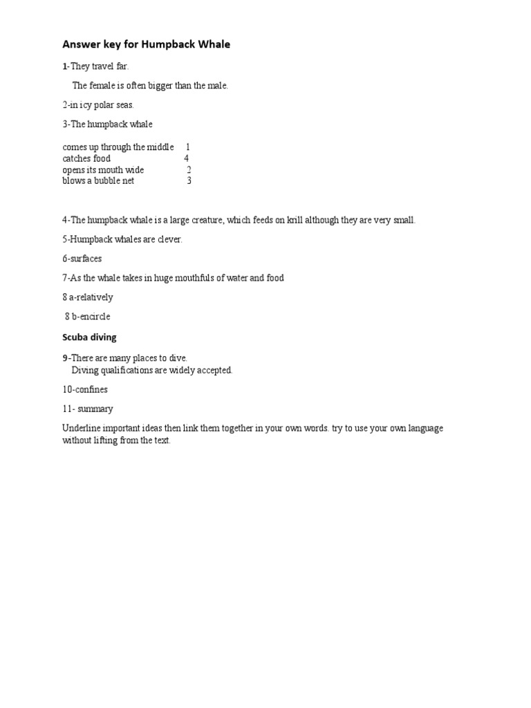 Answer Key For Humpback Whale | PDF | Home & Garden