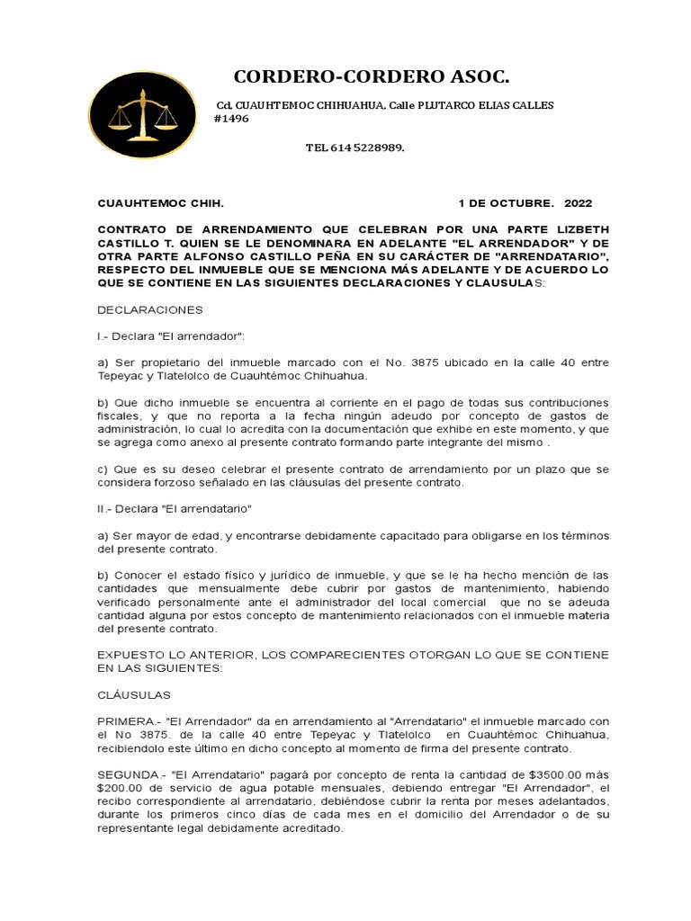Contrato Areendamiento Maria Castilo 2 | PDF | Condominio | Justicia