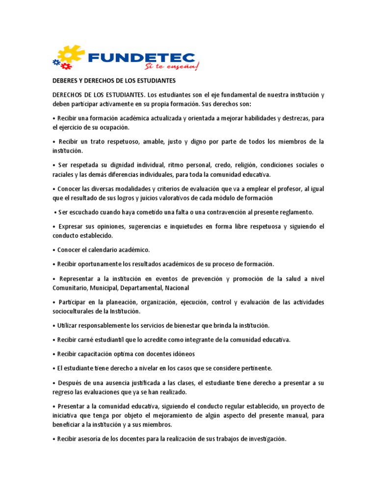 Deberes Y Derechos De Los Estudiantes Pdf