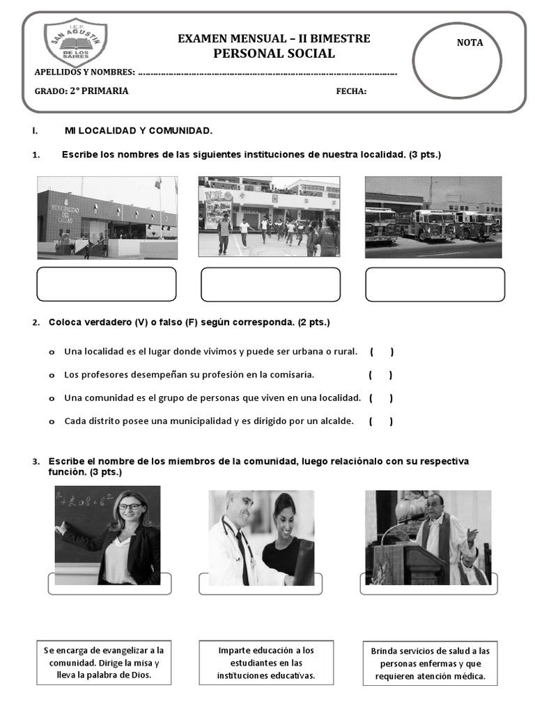 Examen II Bimestre Personal Social 2° | PDF | Perú