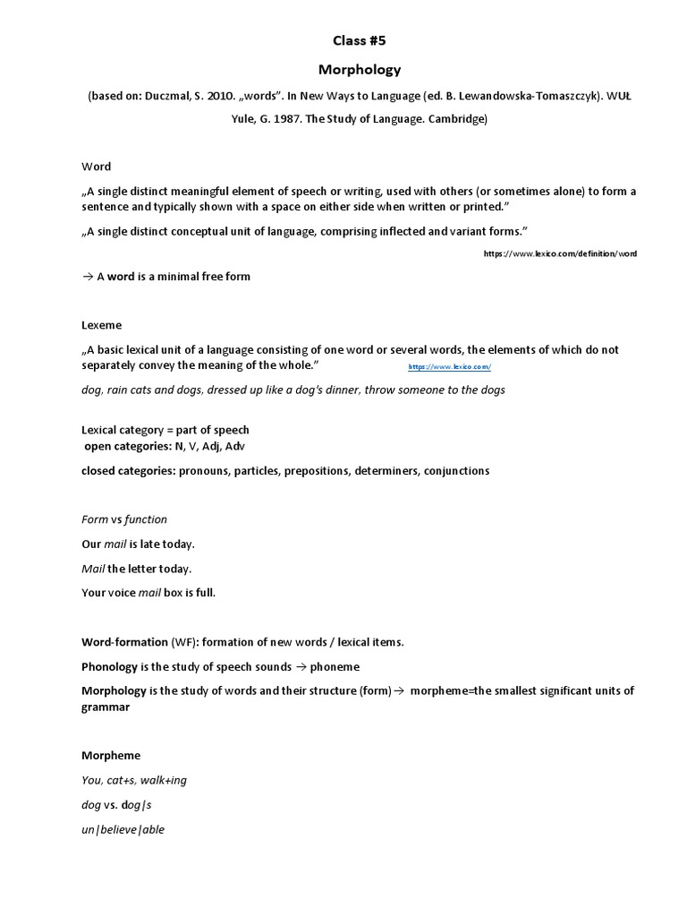 Class 4 Handout | Descargar gratis PDF | Word | Morphology (Linguistics)