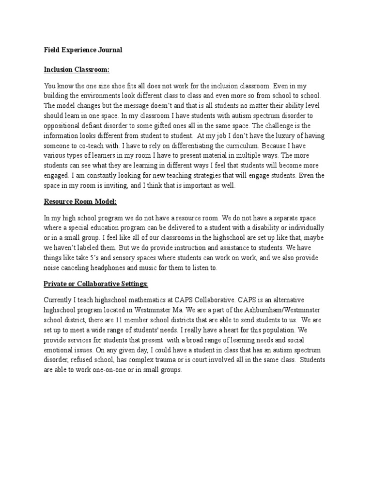 Field Experience Journal PDF