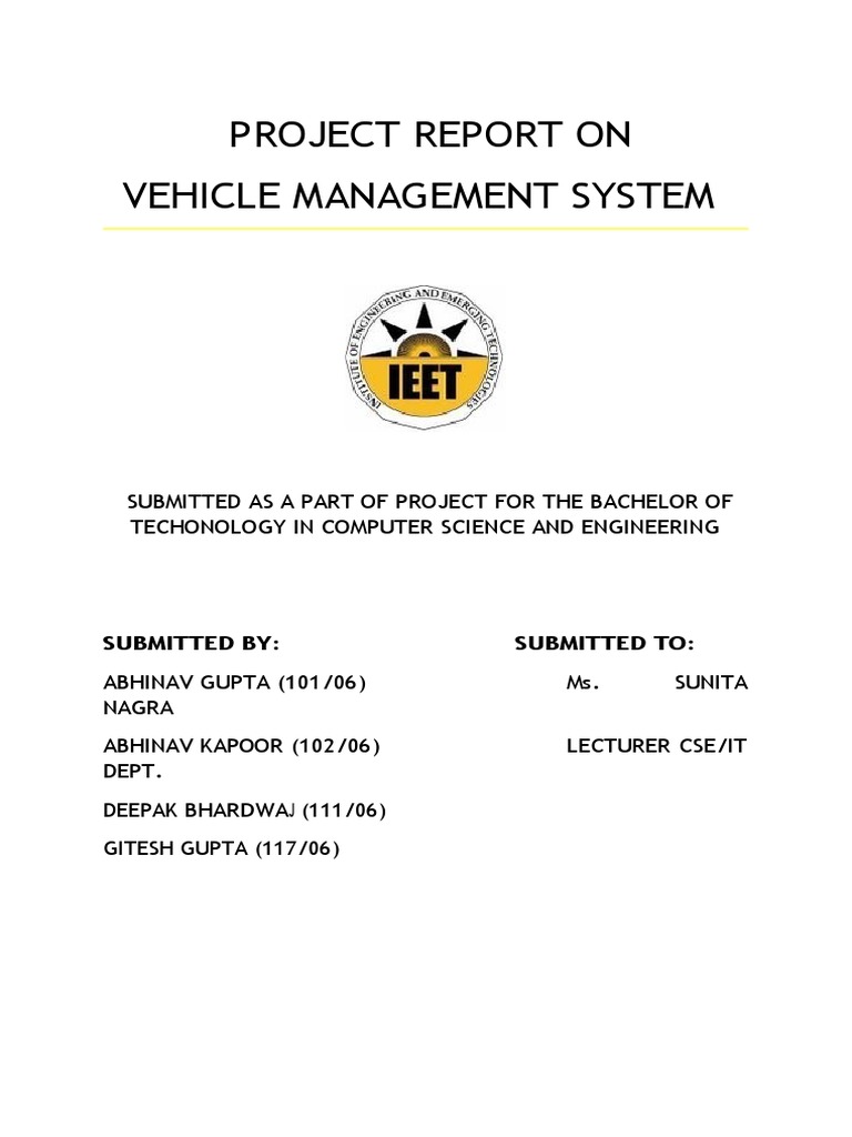 Project Report On Vehicle Management System PDF