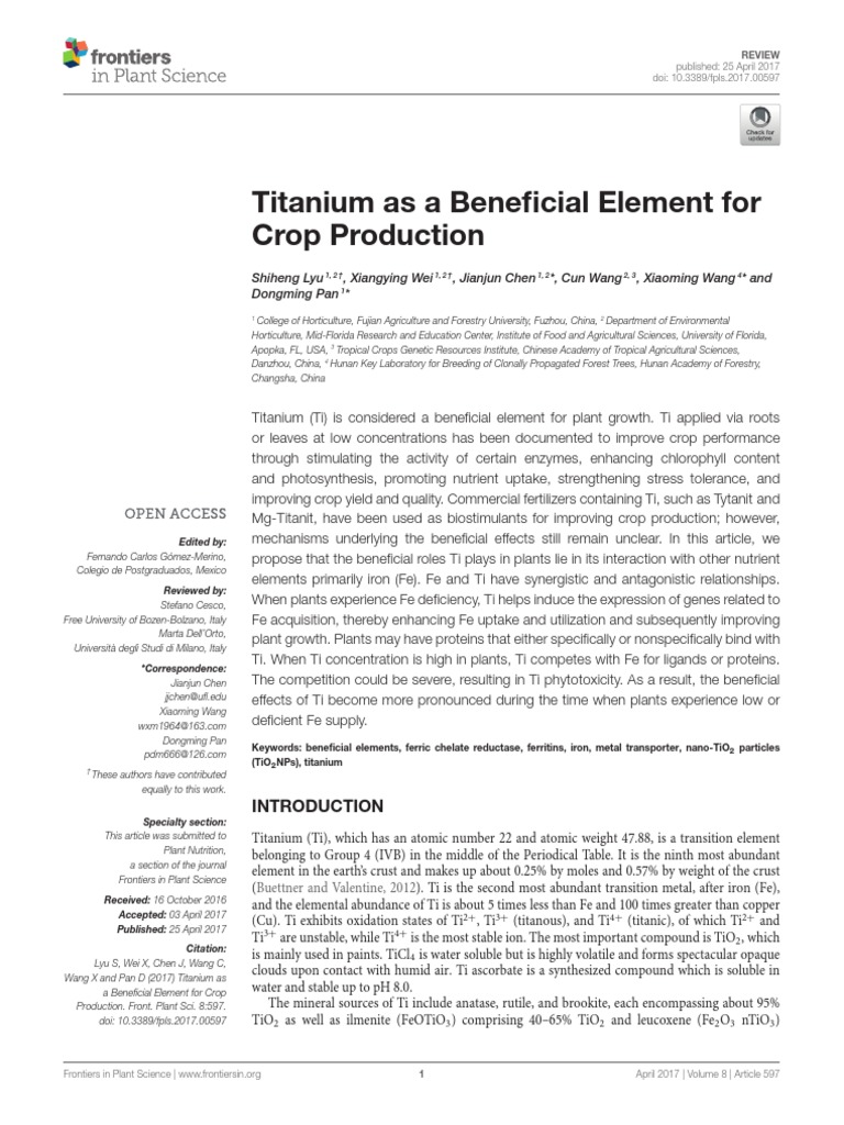 Titanium in Plants PDF Titanium Dioxide Titanium