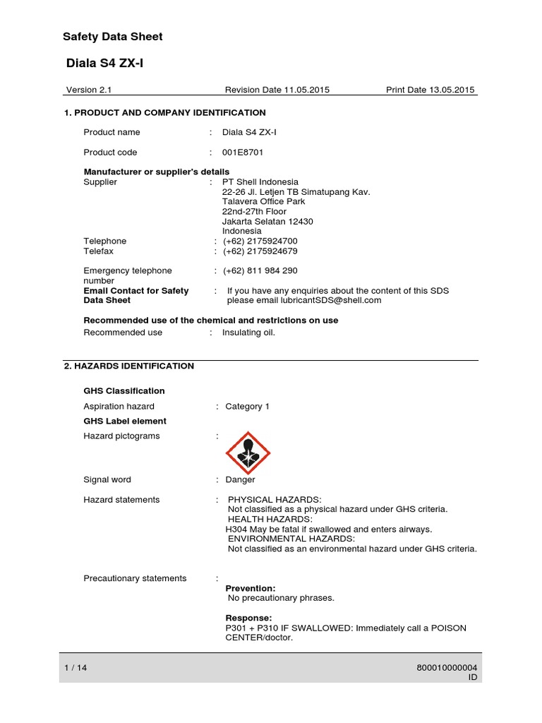 Msds Diala S4 ZX-I Oke | PDF | Personal Protective Equipment