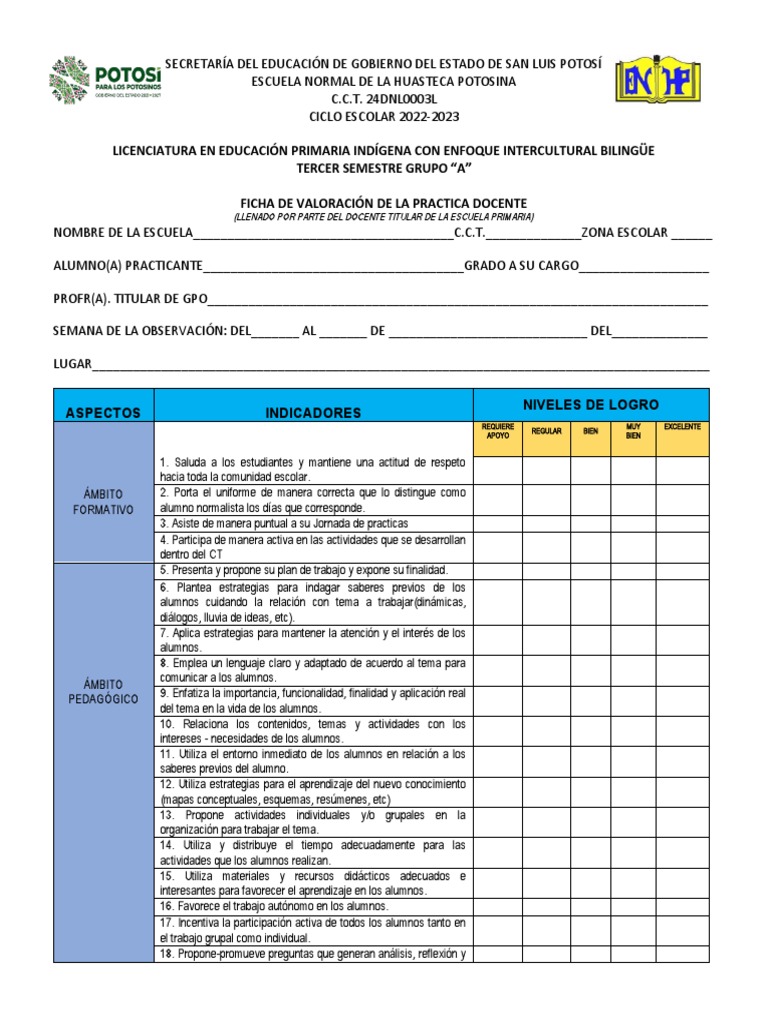 Ficha de Evaluacion para Estudiantes | PDF
