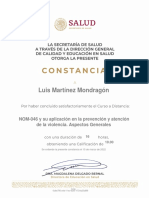 NOM 046 y Su Aplicaciã N en La Prevenciã N y Atenciã N de La Violencia. Aspectos Generales-Constancia 162310