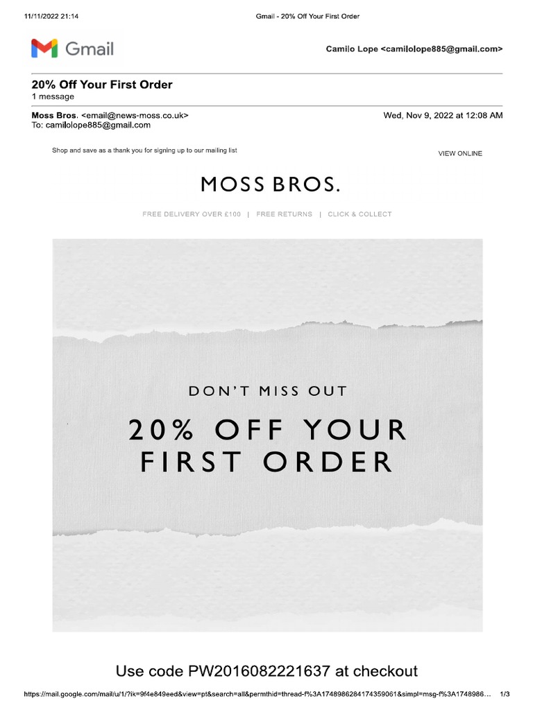 20 Off Your First Order (MOSS BROS) PDF