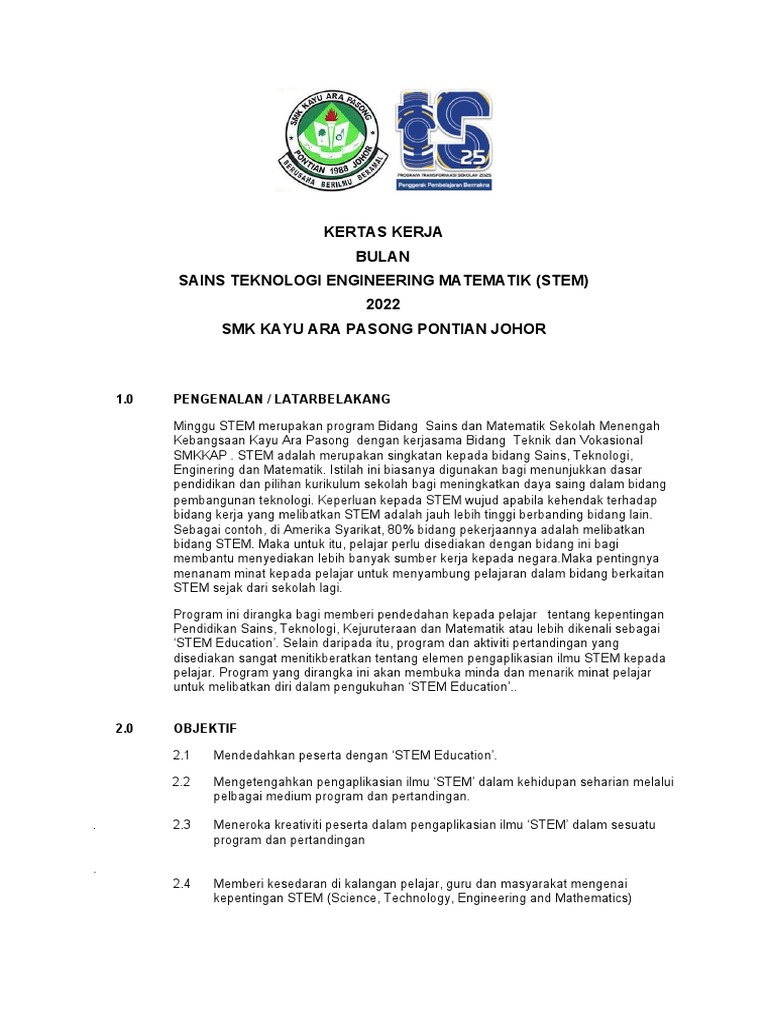 Program STEM 2022 di SMK Kayu Ara | PDF