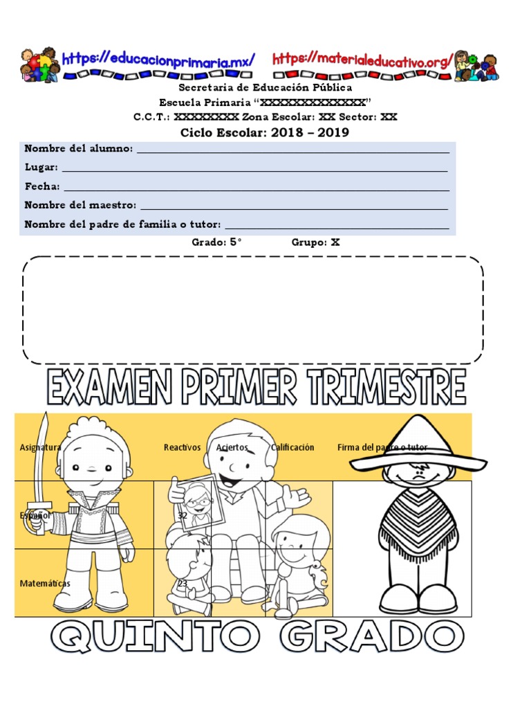 Examen Primer Trimestre Quinto Grado PDF México Placas tectónicas