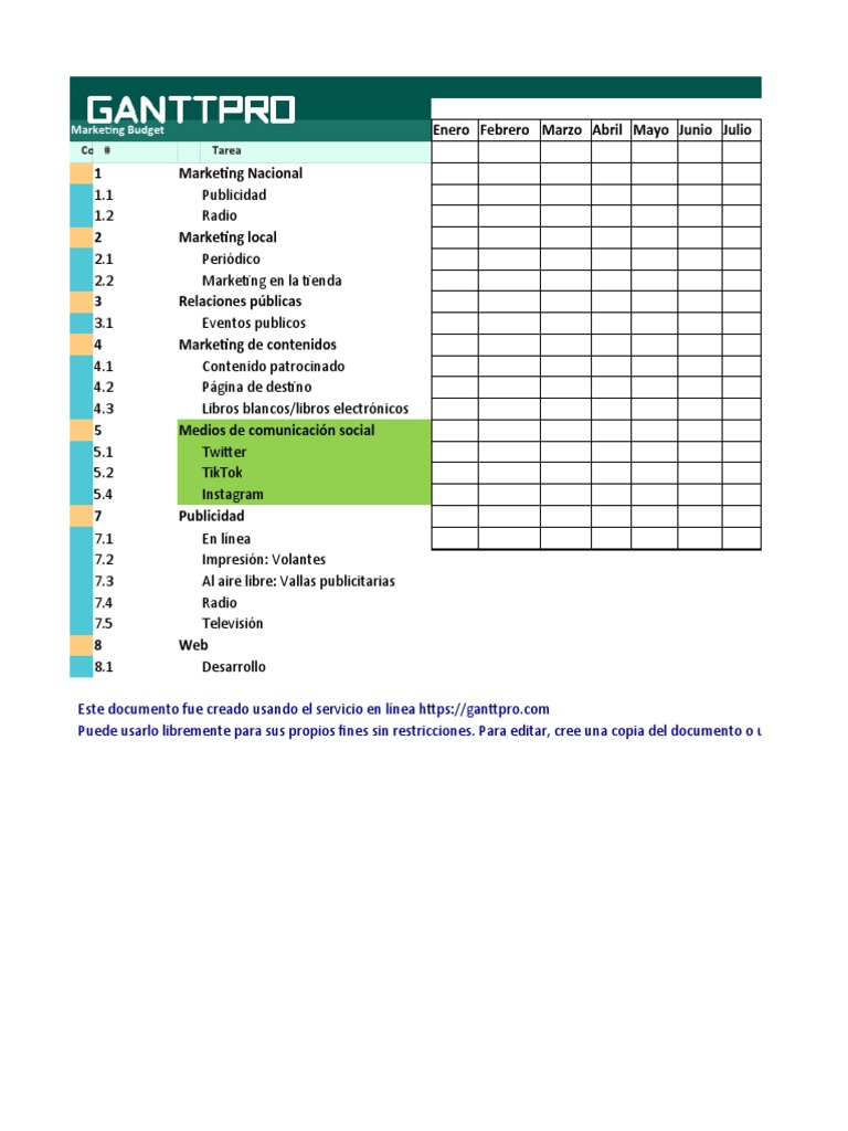 Marketing Budget Template PDF