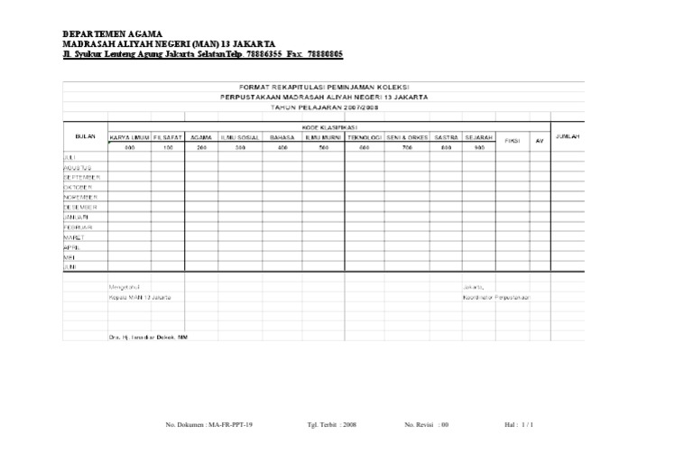 Contoh Format Rekapitulasi Peminjaman Buku - Administrasi Perpustakaan ...