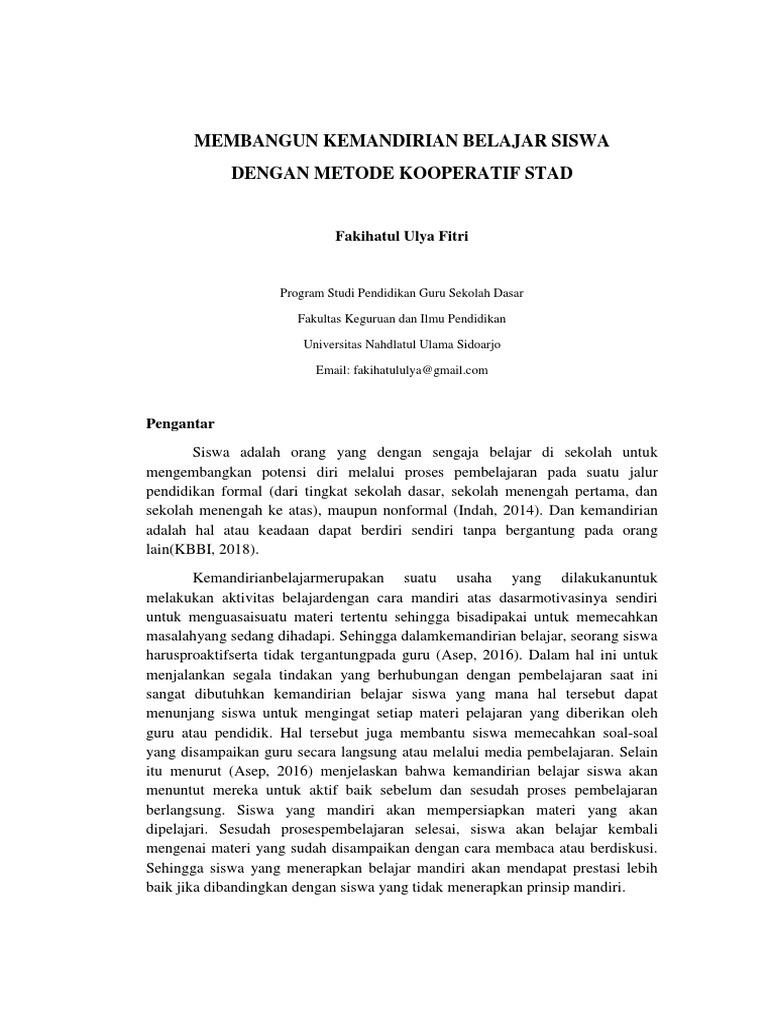 Pembelajaran berbasis proyek untuk meningkatkan kemandirian siswa