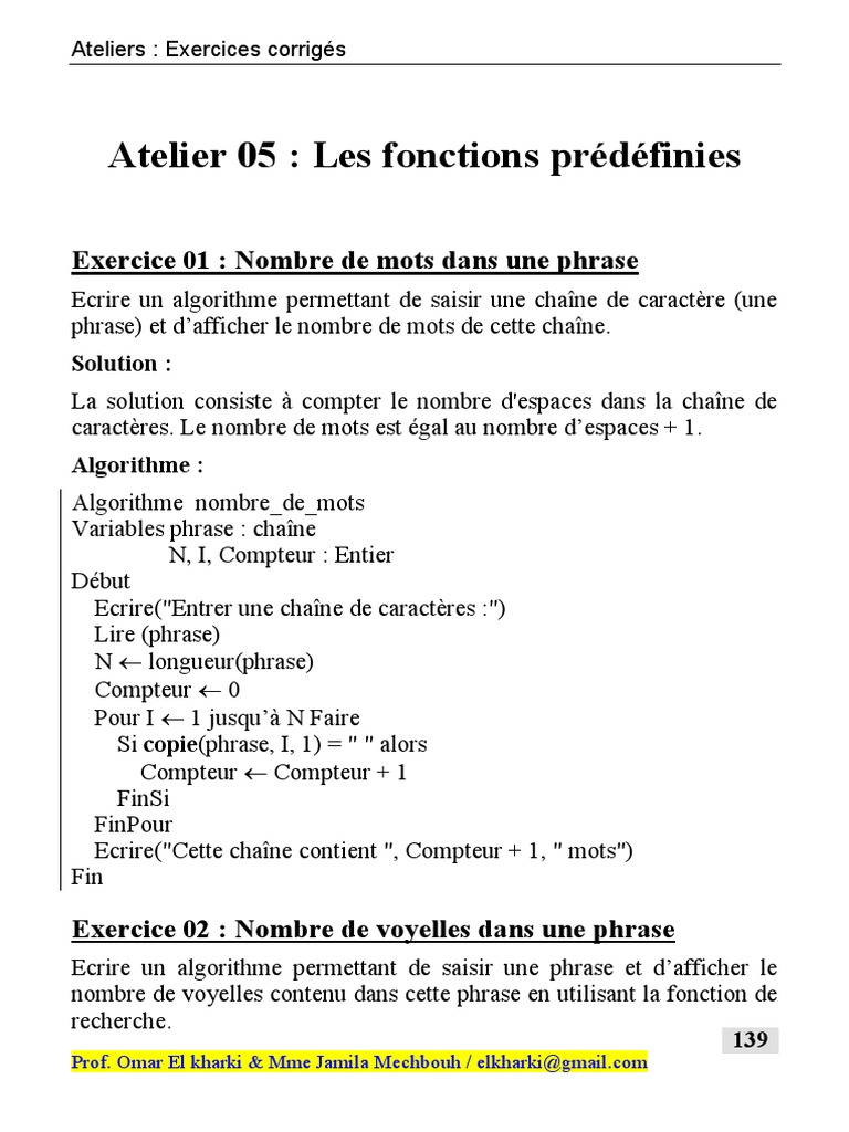Atelier 05 : Fonctions Prédéfinies | PDF | Méthodes et références ...