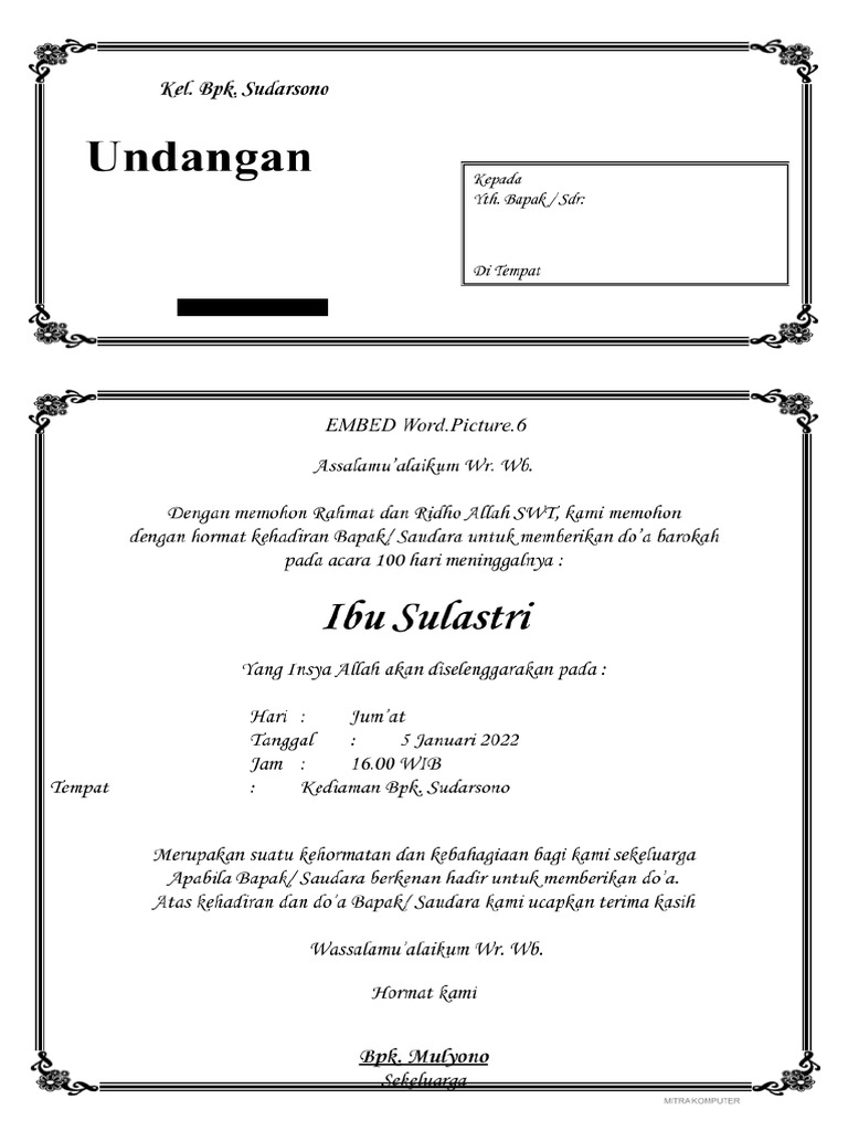 Undangan Tahlil 100 Hari | PDF