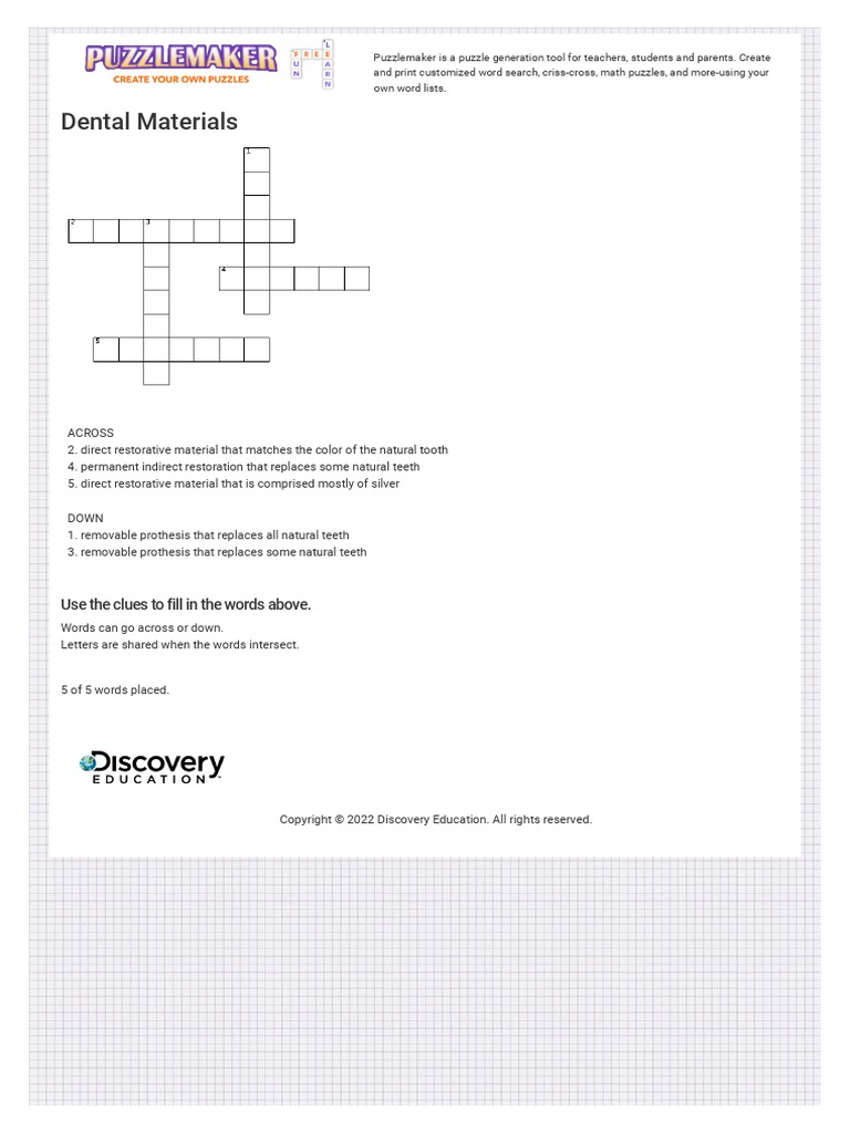 Criss Cross Puzzle Discovery Education Puzzlemaker PDF
