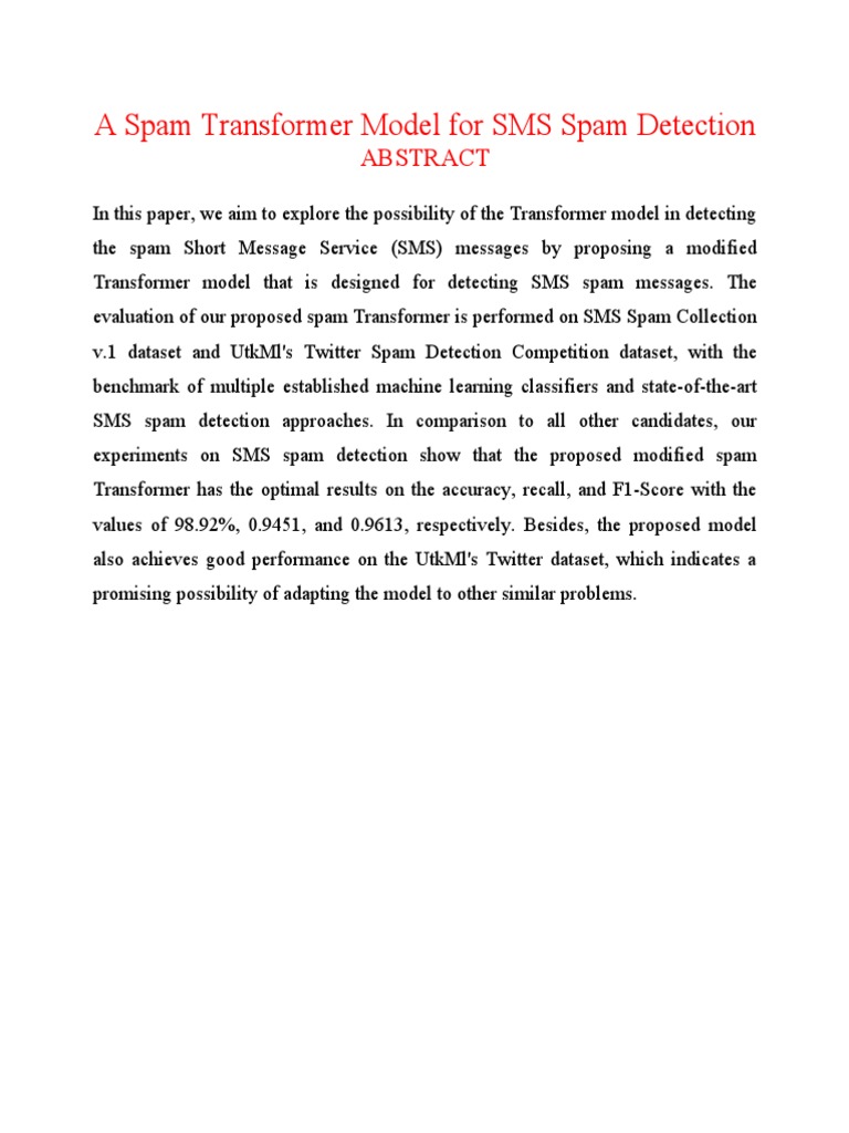A Spam Transformer Model For SMS Spam Detection | Download Free PDF ...
