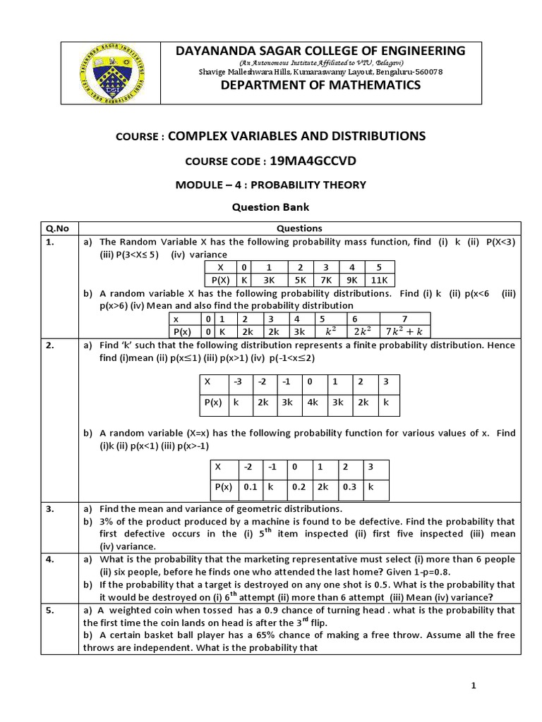IV-Sem-IT-Module-3-Probablitity Theory-QB | PDF | Teaching Methods ...