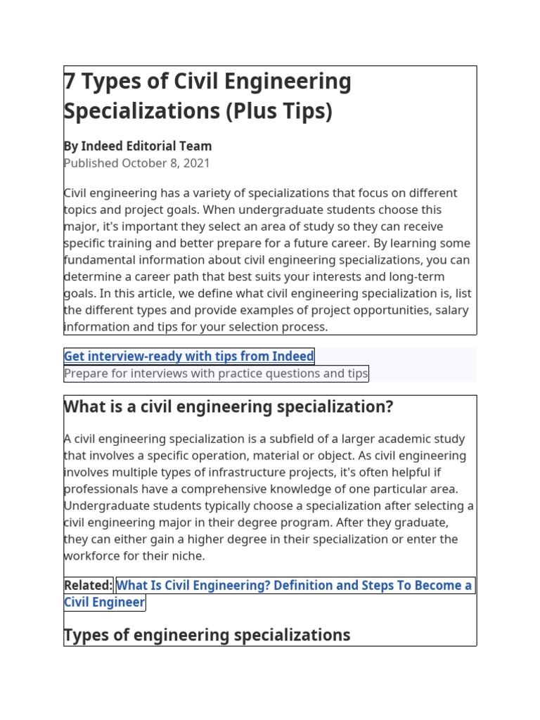 7 Types of Civil Engineering Specializations PDF