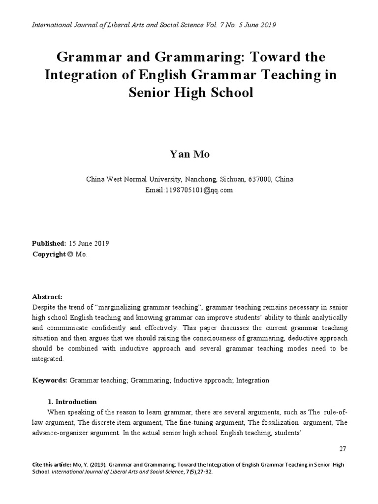 Grammar and Grammaring Teaching in Senior High School | PDF