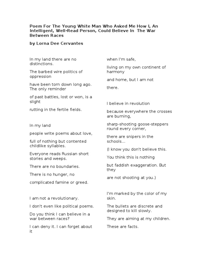 Poem on Race and Identity Struggles | PDF | Poetry