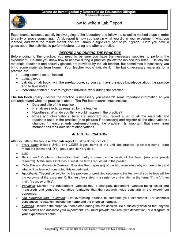 How To Write A Lab Report (2019) | PDF | Experiment | Laboratories