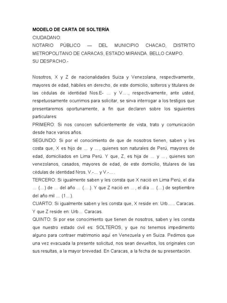 Modelo De Carta De Solteria Ivojo Pdf