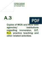 A.3 Copies of MOA and MOU With Agencies Institutions Regarding Immersion, OJT, RLE, Practice Teaching and Other Related Activities.