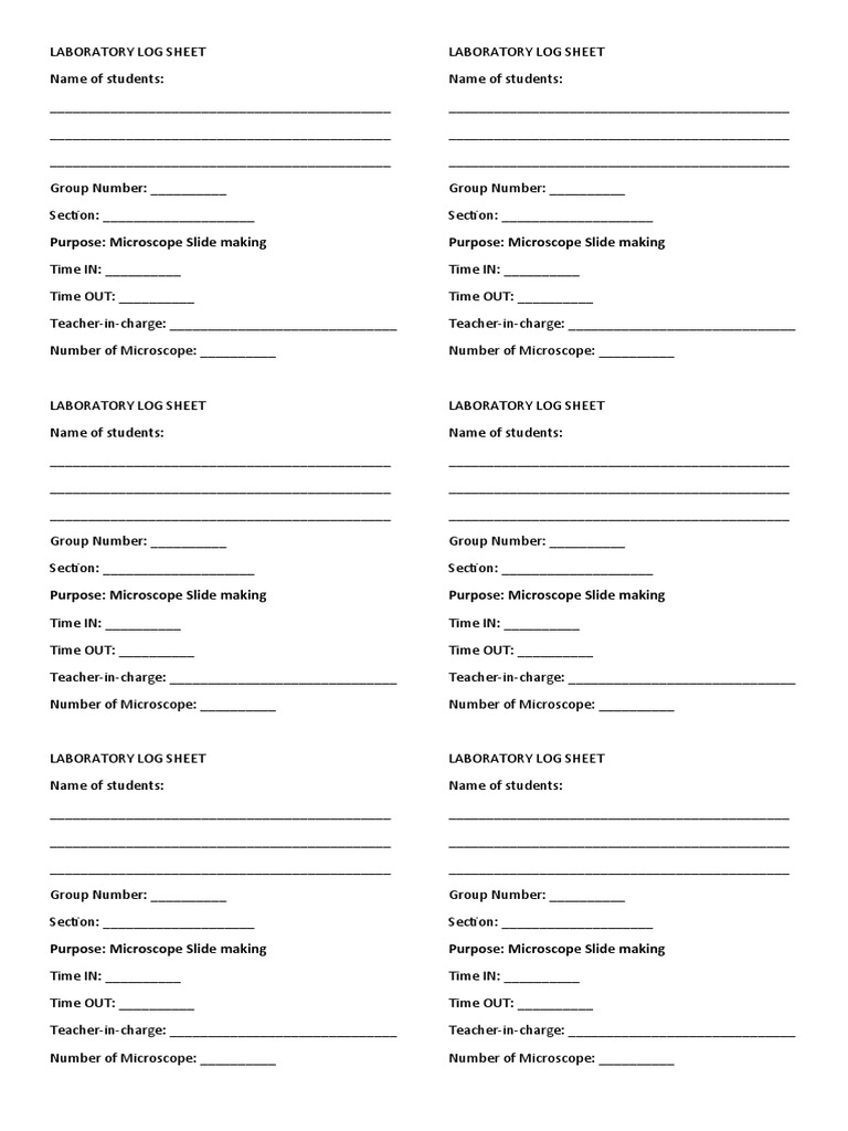 Laboratory Log Sheet PDF