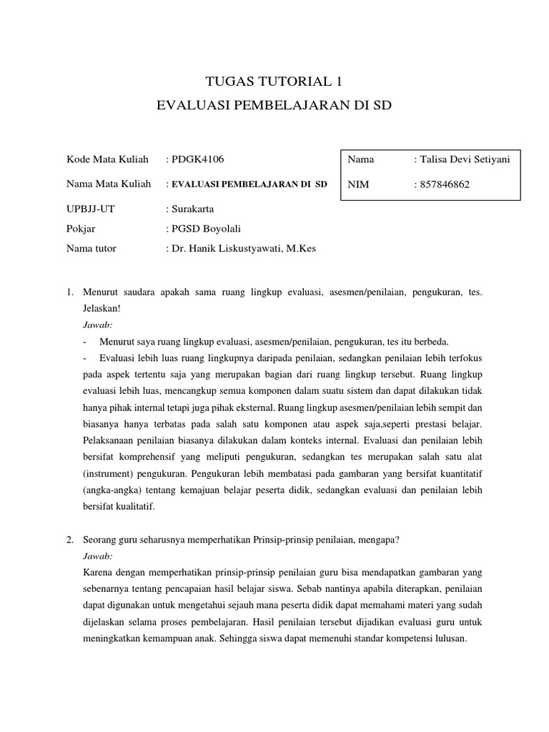 Evaluasi Pembelajaran di SD | PDF | Karier & Perkembangan