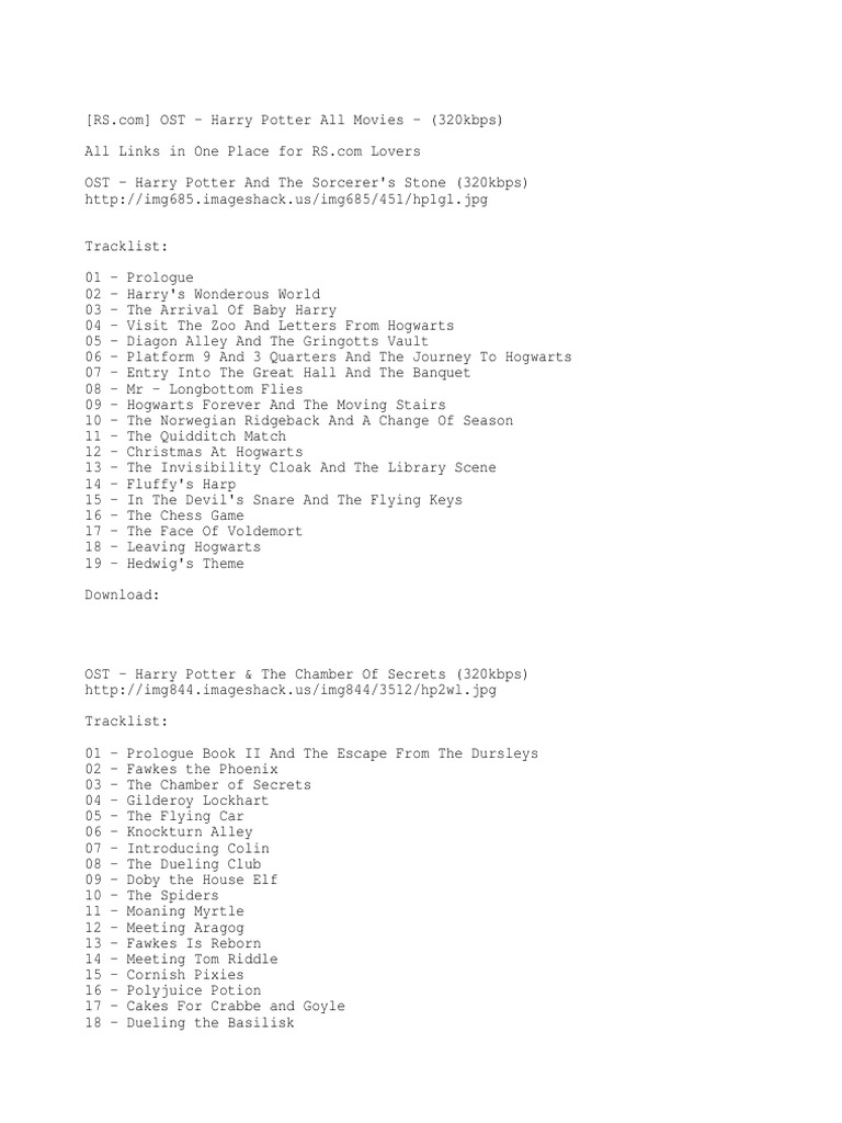 Harry Potter Soundtrack All Movies Pdf Fantasy Worlds Artificial Mythology