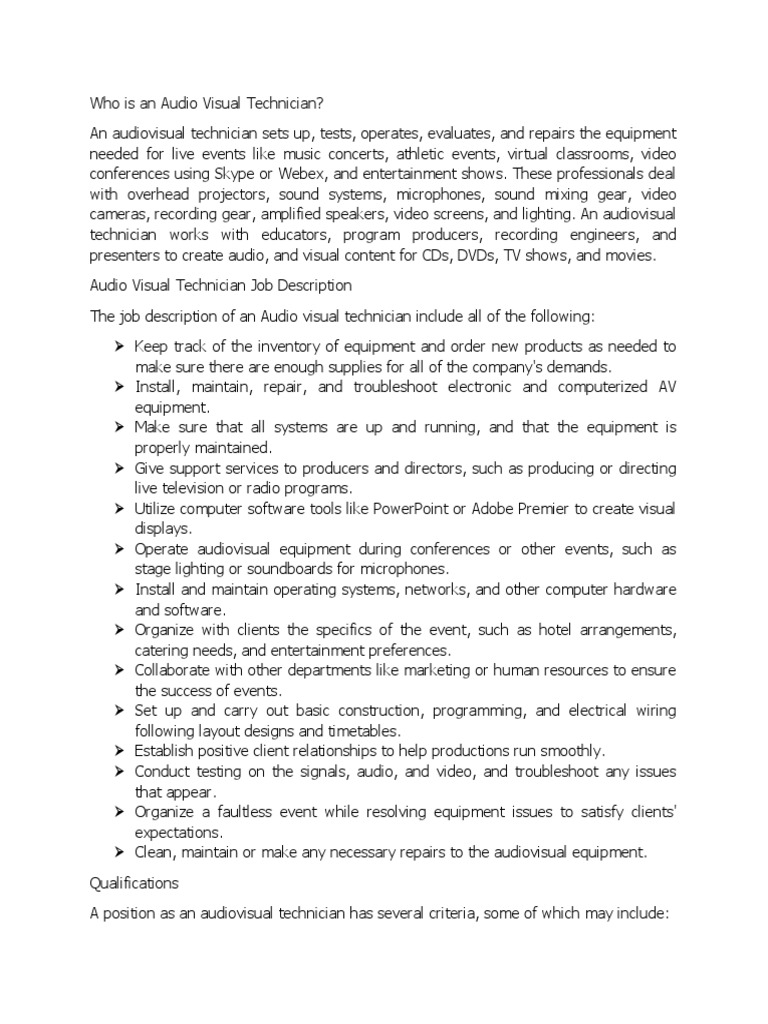 Who Is An Audio Visual Technician PDF