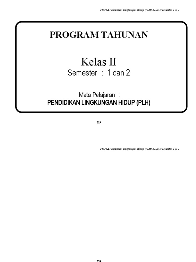 Prota PLH Kelas 2 Semester 1 & 2 | PDF