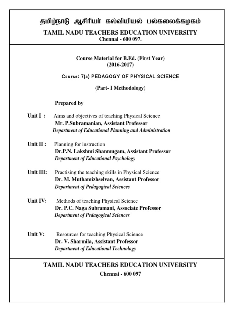 Pedagogy Of Physical Science Notes Pdf