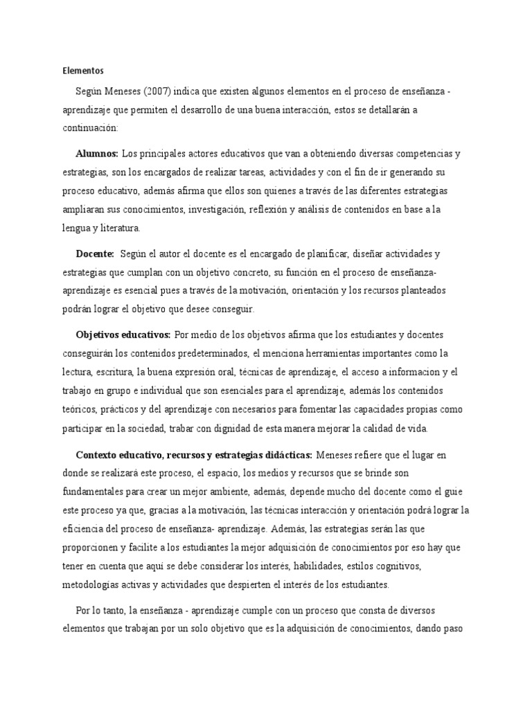 Elementos Clave en la Enseñanza-Aprendizaje | PDF | Método de enseñanza ...