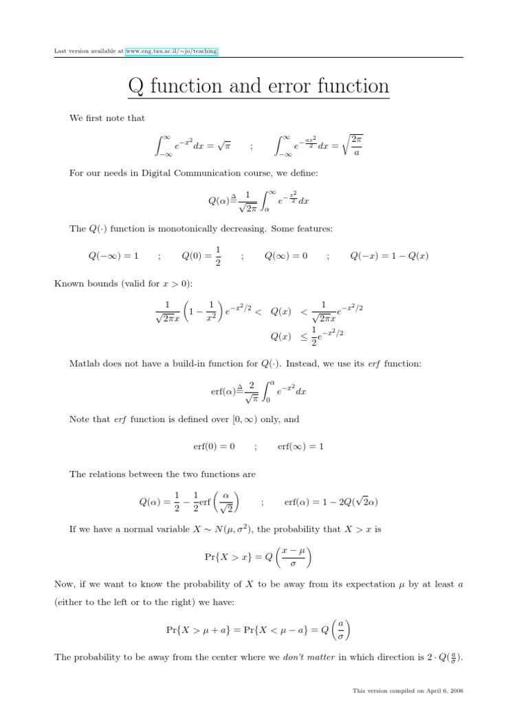 Q Function in Digital Communication | PDF | Teaching Methods & Materials