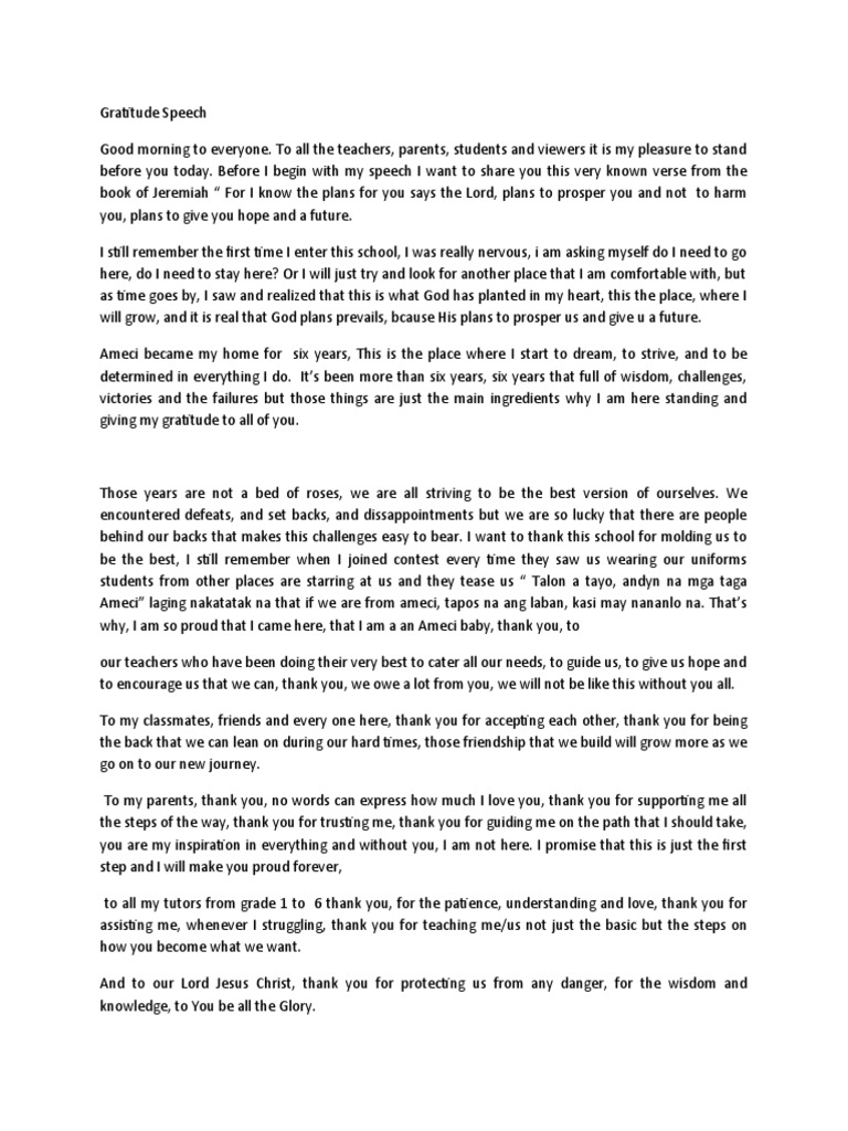 Gratitude speech pdf