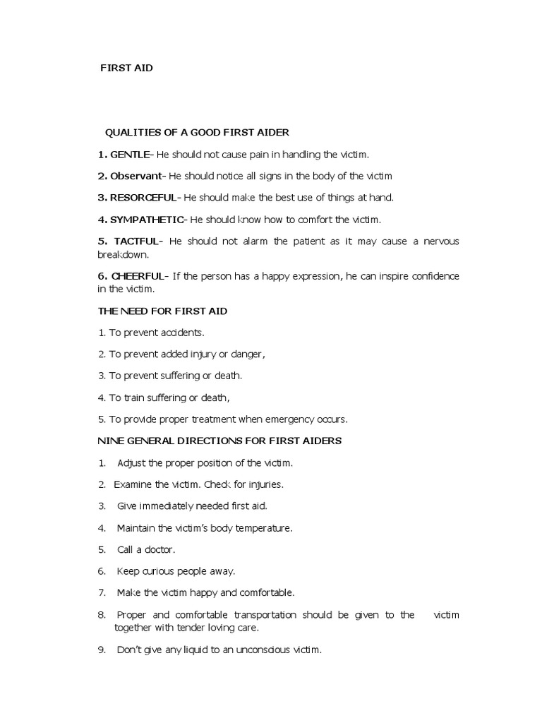 Essential First Aid Skills and Guidelines | PDF | Self-Improvement ...