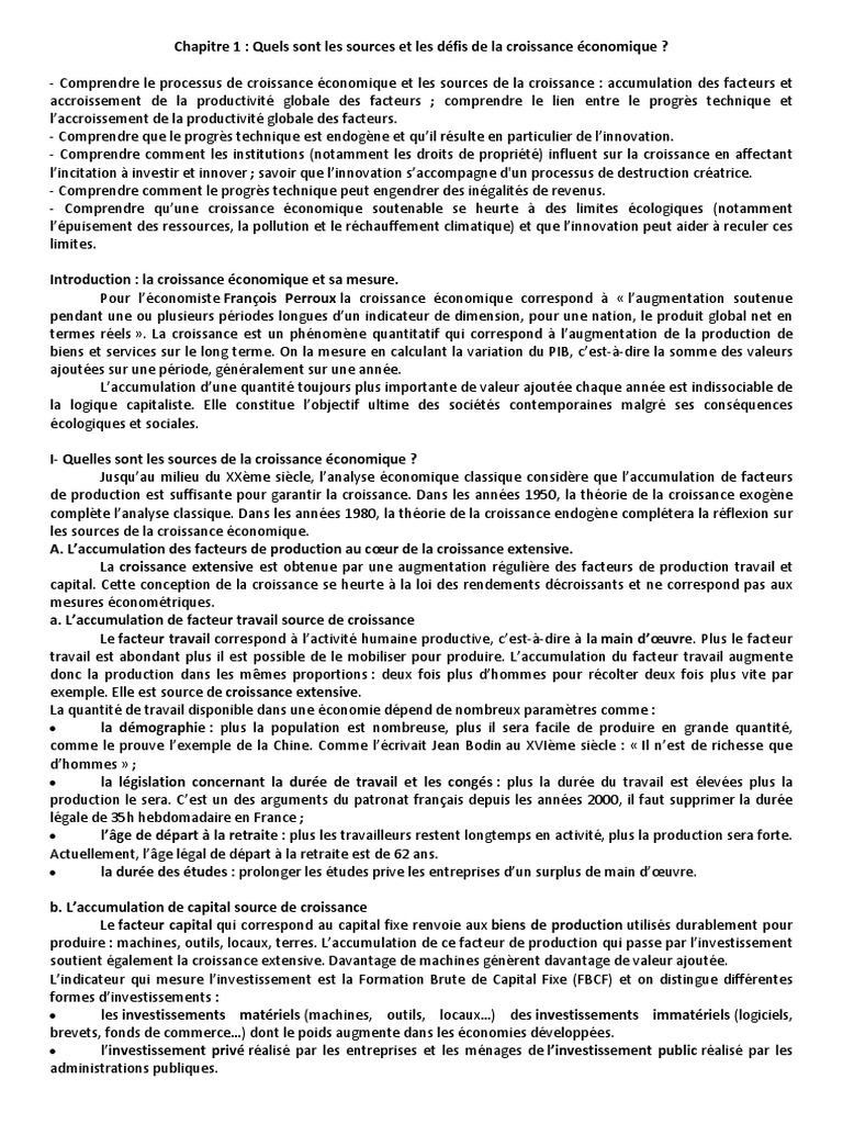 Sources et défis de la croissance économique | PDF | Croissance ...