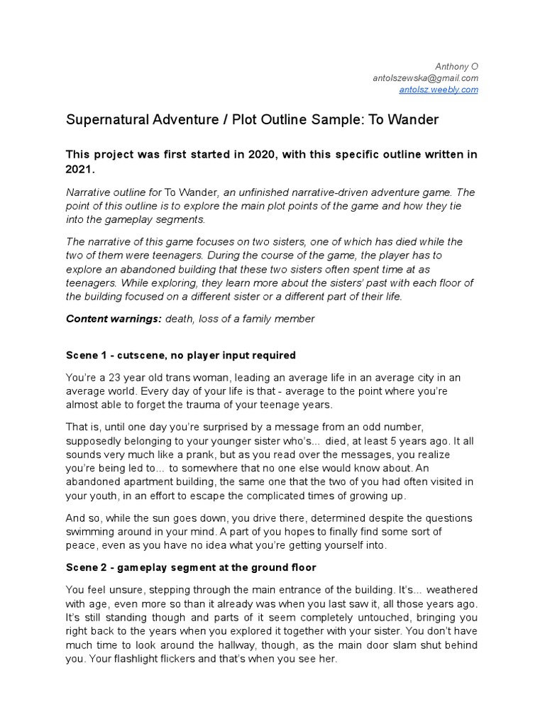 Anthony o 2021 supernatural adventure plot outline to wander pdf