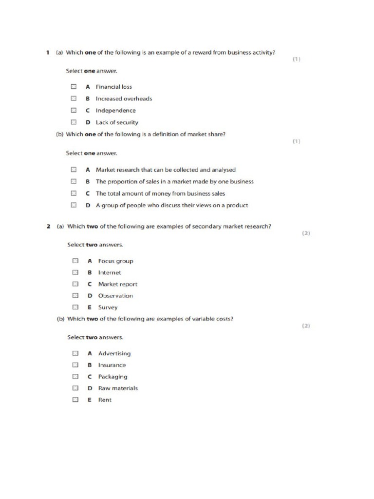 Business Past Paper PDF