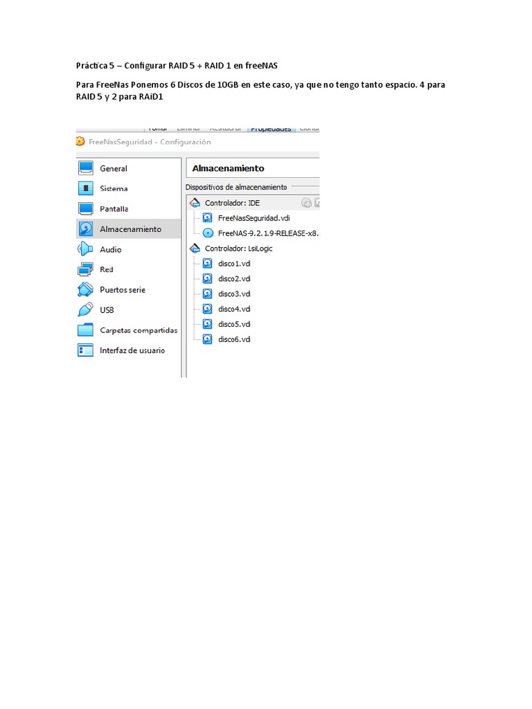 Configuración de RAID 5 y RAID 1 en FreeNAS | PDF