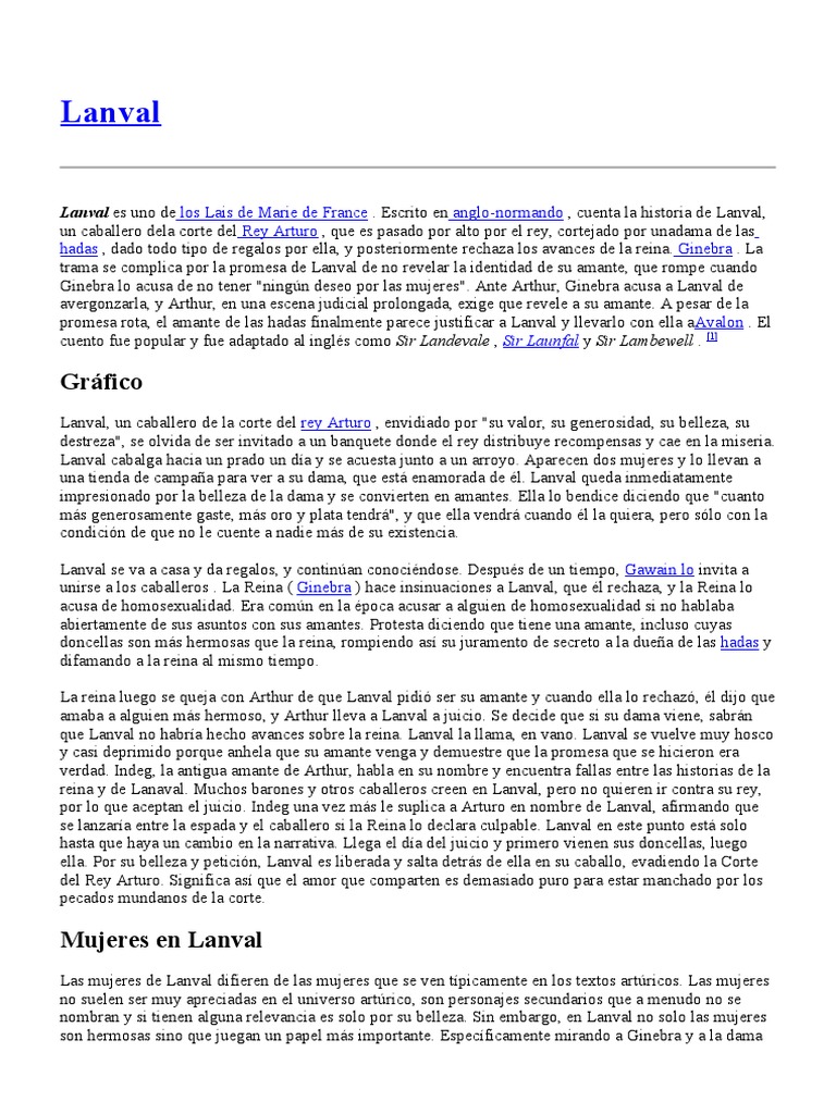 Lanval: Amor y juicio en la corte artúrica | PDF | Novela negra ...