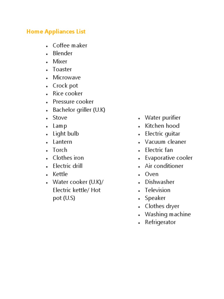 Home Appliances List With Price