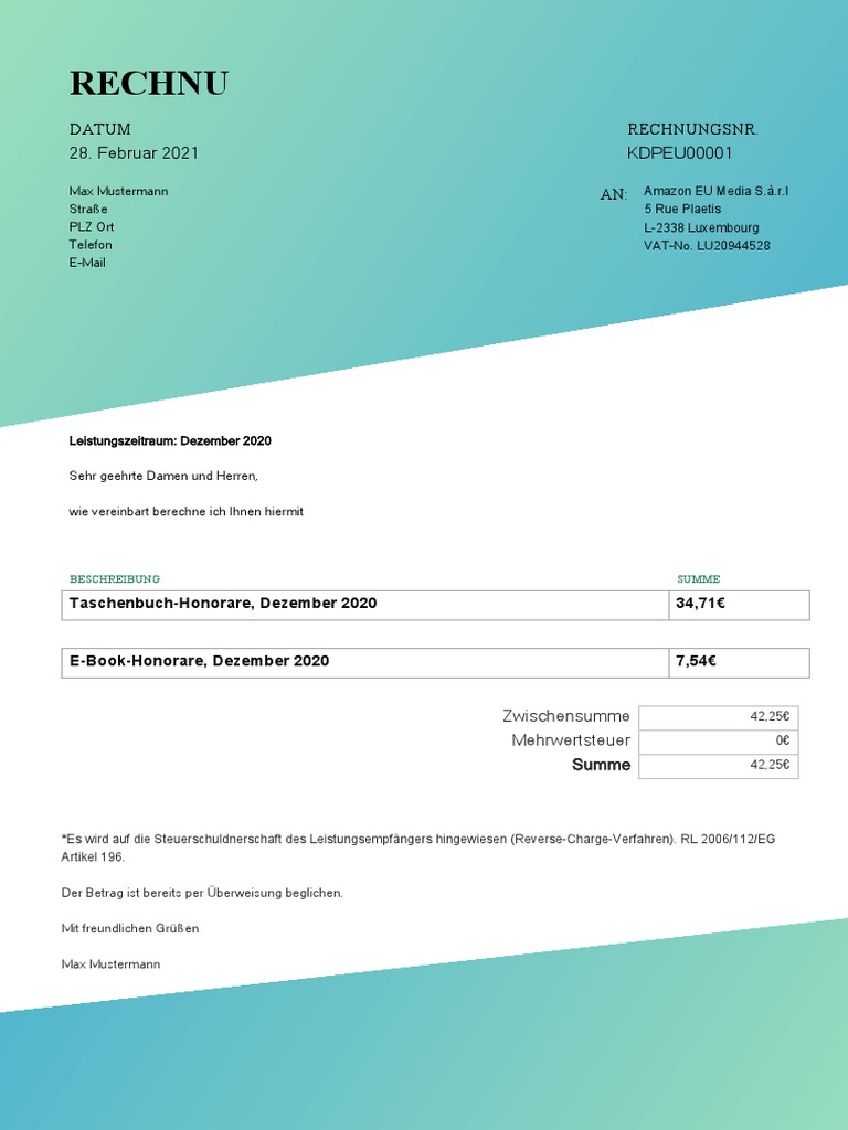 Rechnungsvorlage Amazon EU | PDF