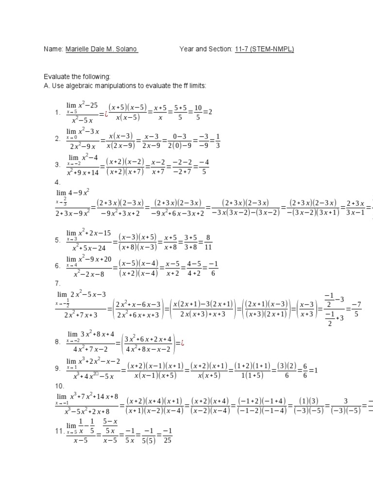 Activity No. 3 - Limits of Algebraic Functions | PDF | Mathematical ...