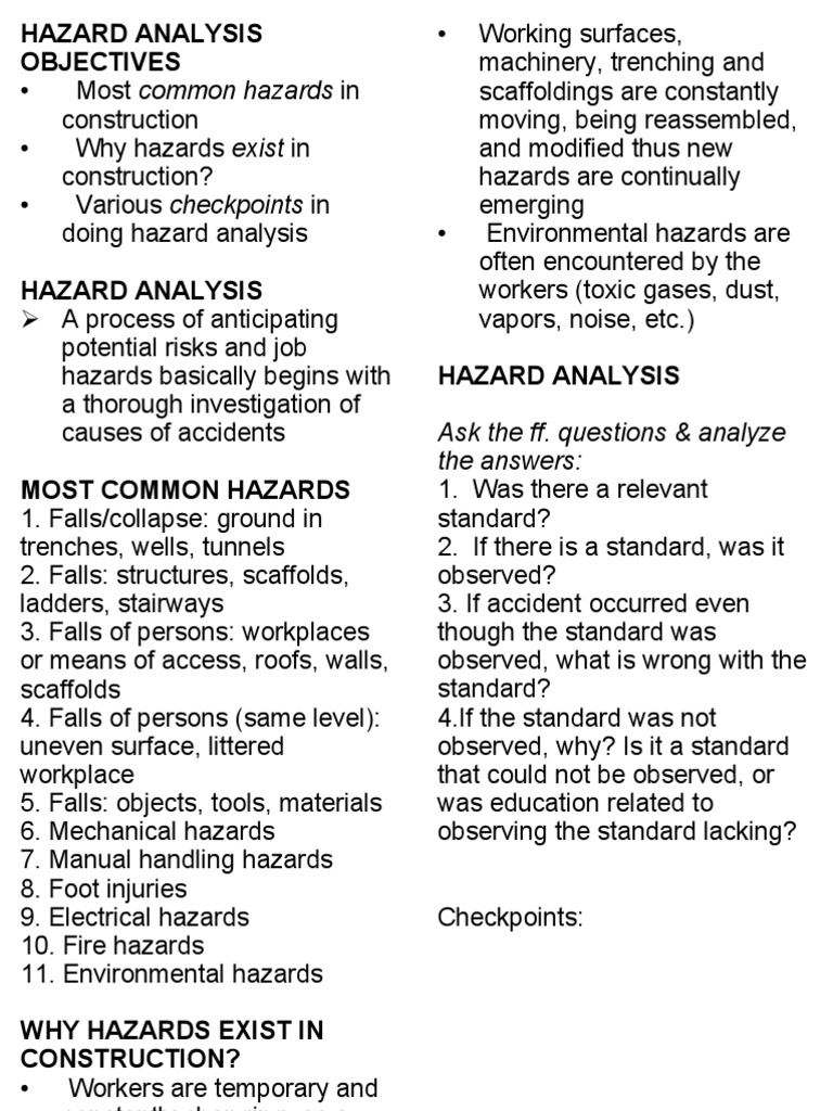 Construction Hazard Analysis Guide | PDF