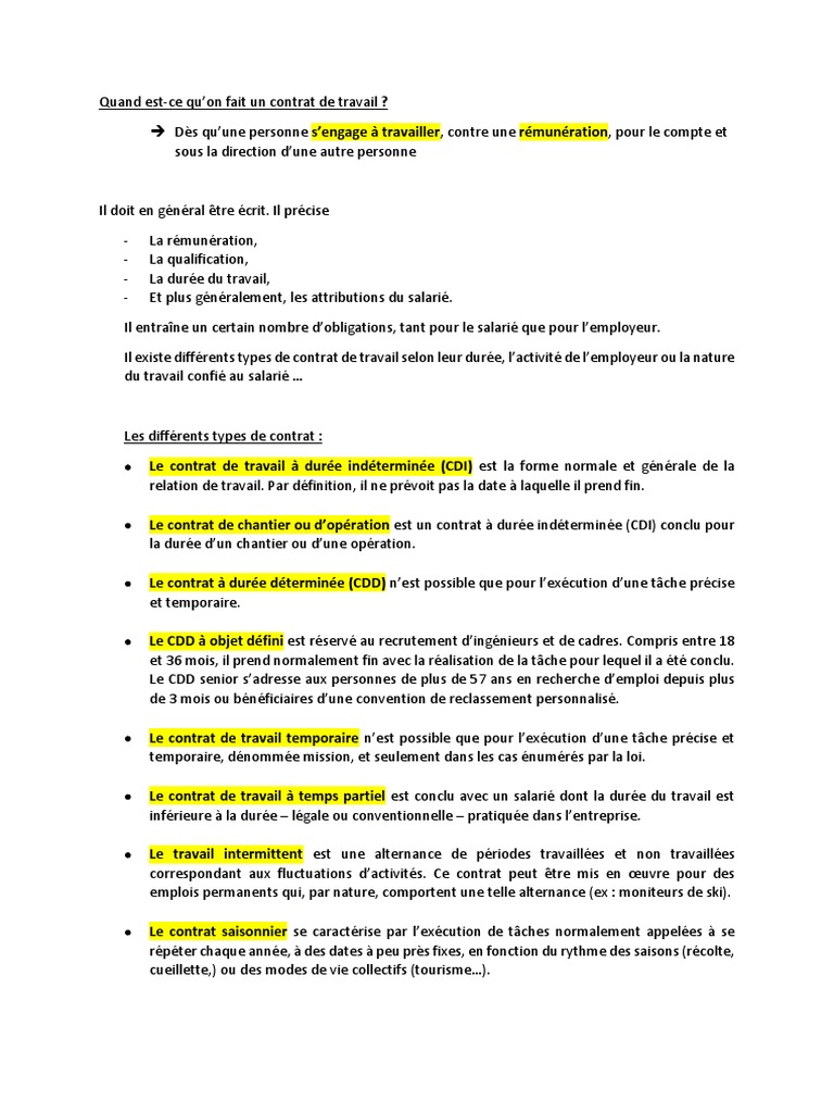 Contrat de Travail | PDF